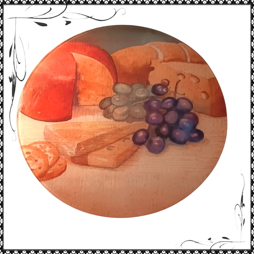 Vntg Cheese, Grapes, Wine Glass DecorativeTrivet Charcuterie